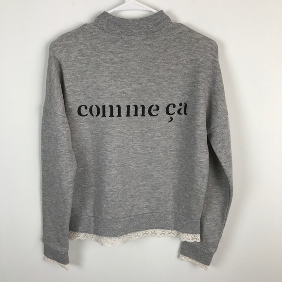 Forever 21  Gray Sweater With Lace Long Sleeve Accents Comme Ci - Picture 2 of 8